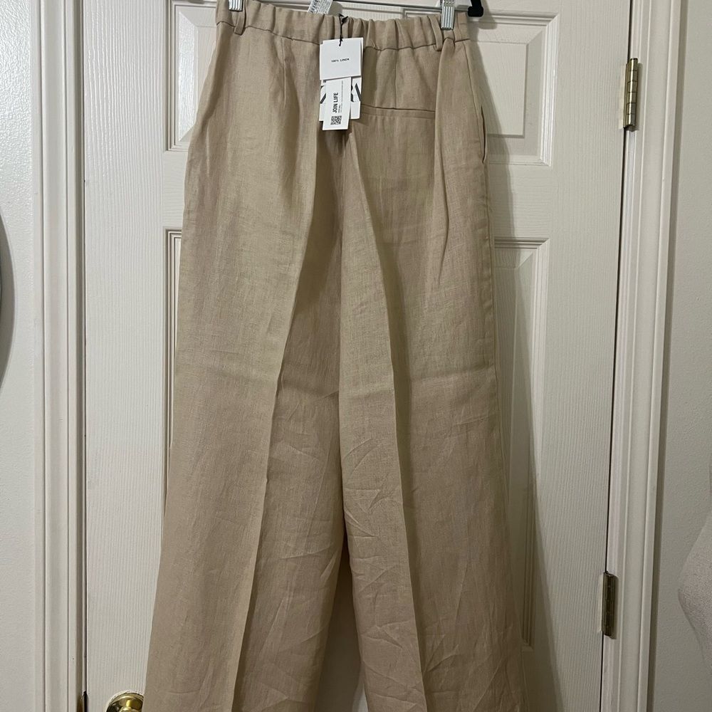 Zara Tan Linen High Waisted Pants Size S NWT - Picture 3 of 3